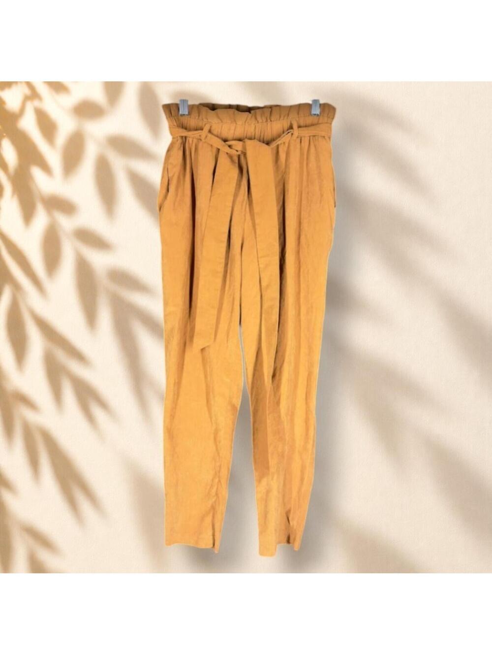 Dazz Pants Women M Medium Brown High Rise Flat Front Tapered Chino Belted Casual